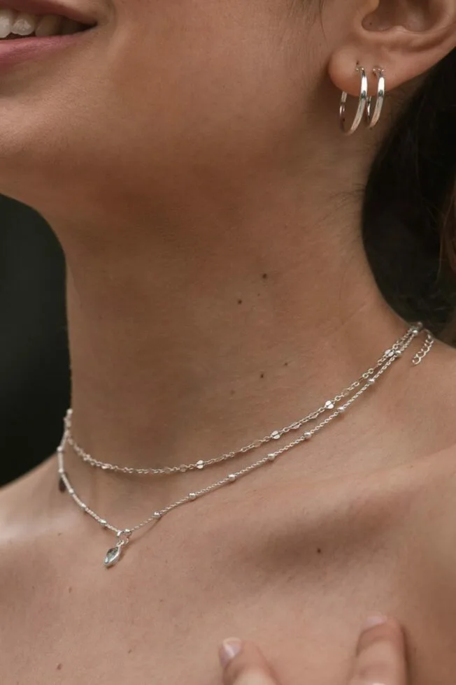 סט שרשראות מדורגות עם אבן חן אקווה מרין תכלת מכסף אמיתי 925