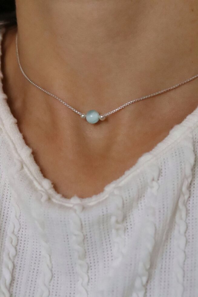 שרשרת קצרה עם אבן חן תכלת אנג'לייט מכסף 925 או גולדפילד (1)