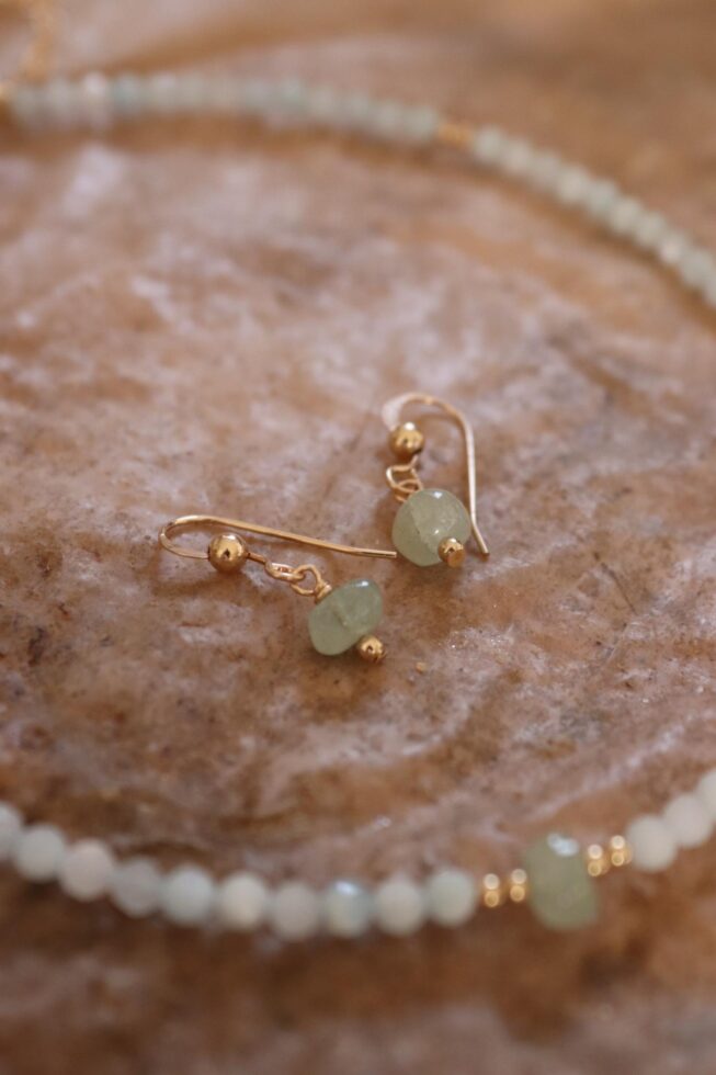 סט תכשיטים לאישה, שרשרת ועגילים אקווה מרין, תכשיטי אבני חן, שרשרת אקווה מרין זהב (3)