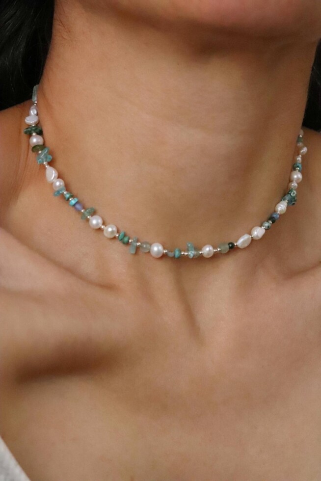 שרשרת אבני חן, שרשרת אבני חן, שרשראות אבנים לנדשים, שרשראות פנינים, שרשראות חרוזים קצרות, שרשראות לקיץ