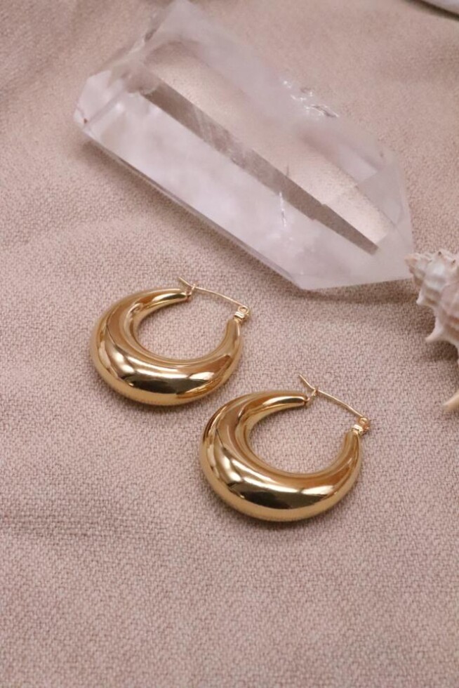 עגילי חישוק זהב עבים, עגילי חישוק צ'אנקים, עגילי זהב לנשים, חישוקים נפוחים מזהב, עגילים לעבודה, תכשיטי זהב לנשים, עגילים לנשים