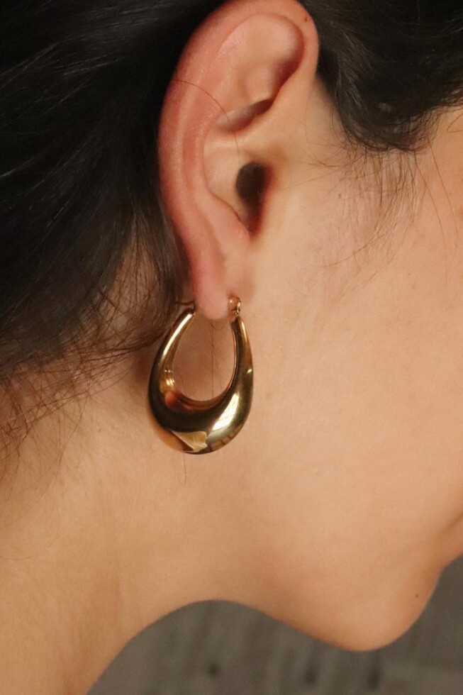 עגילי חישוק זהב, עגילי זהב לאישה, עגילי חישוק נפוחים, עגילי חישוק טיפה, חישוקי טיפה זהב