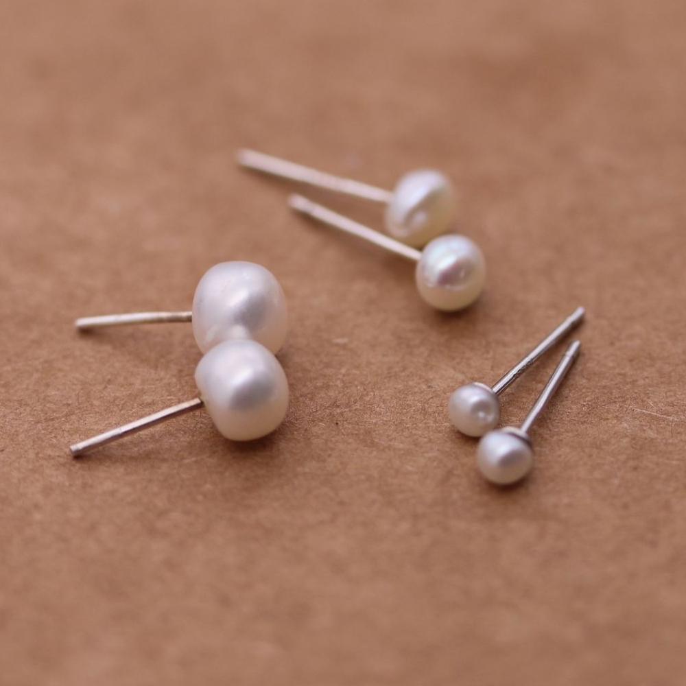 עגילי פנינה צמודים לאוזן כסף 925