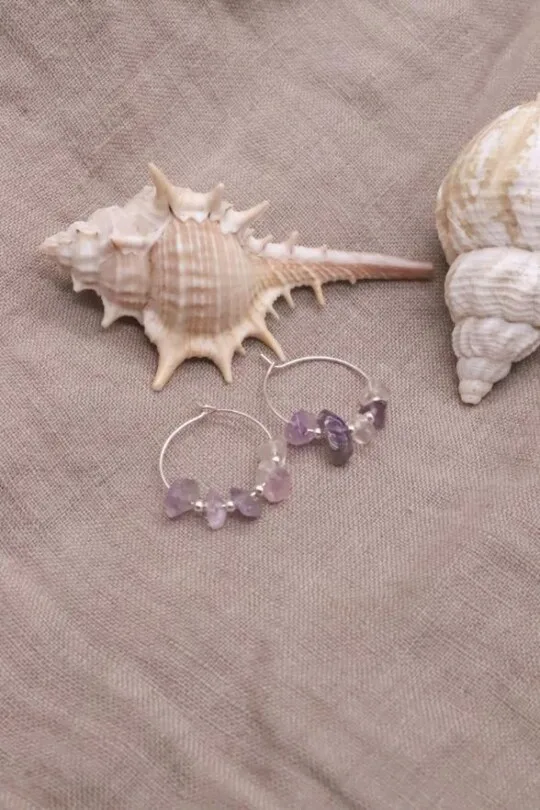 עגילי חישוק אמטיסט, עגילי אבן חן, תכשיטי כסף לאישה, עגילי חישוק דקים, עגילי חישוק קטנים, אבן השפע, אבן אחלמה