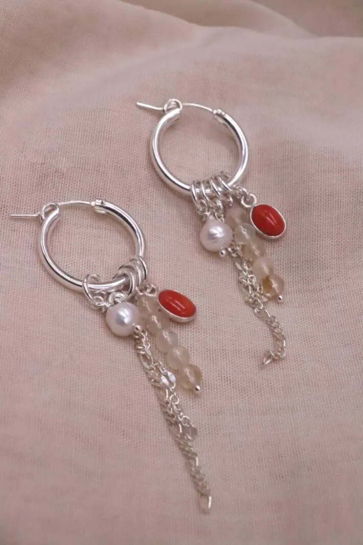 עגילי חישוק עם אבני חן, עגילי סיטרין, עגילי קורל, תכשיטים עם אבני חן, אבני מזל, תכשיטי אבנים, אבן שפע, אבני לידה, עגילים עם אבן חן