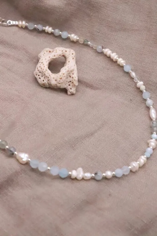 שרשרת אבן חן לאישה, שרשראות אבני חן לנשים, שרשרת אקוומרין לאישה, תכשיטי אבני חן לנשים, שרשרת אבן חן קצרה, אבני לידה, אבני מזל