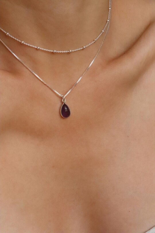 שרשרת אמטיסט לאישה, סט שרשראות לאישה, שרשראות מדורגות כסף 925, שרשראות אבני חן, שרשרת אמטיסט כסף 925