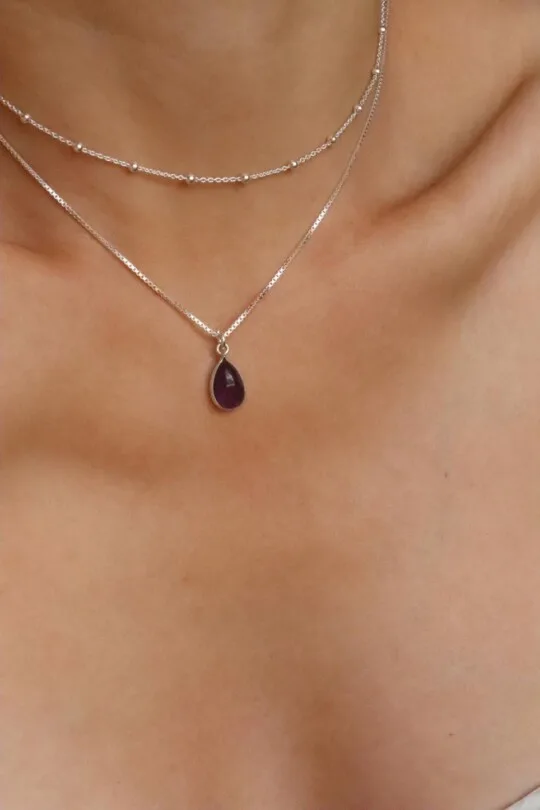 שרשרת אמטיסט לאישה, סט שרשראות לאישה, שרשראות מדורגות כסף 925, שרשראות אבני חן, שרשרת אמטיסט כסף 925