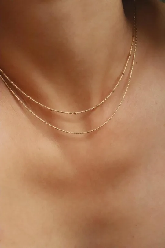 שרשרת זהב כפולה, שרשרת זהב מדורגת, שרשרת זהב ללא תליון, סט שרשראות זהב לאישה, שרשרת זהב עדינה, שרשראות זהב עדינות לאישה