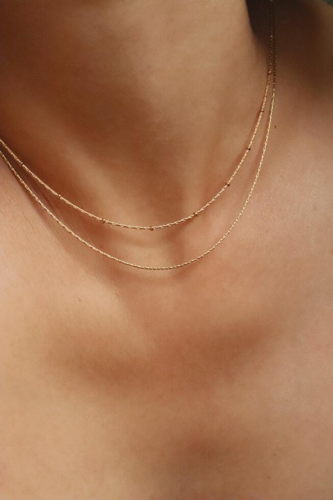 שרשרת זהב כפולה, שרשרת זהב מדורגת, שרשרת זהב ללא תליון, סט שרשראות זהב לאישה, שרשרת זהב עדינה, שרשראות זהב עדינות לאישה