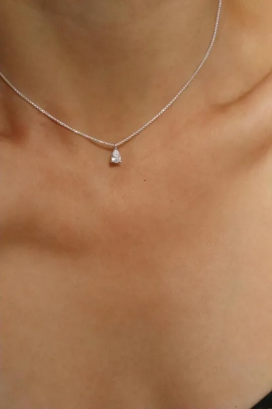 תליון טיפה משובץ, שרשרת טיפה מכסף 925, שרשראות כסף עדינות, שרשרת כסף ליומיום, שרשרת טיפה לאישה