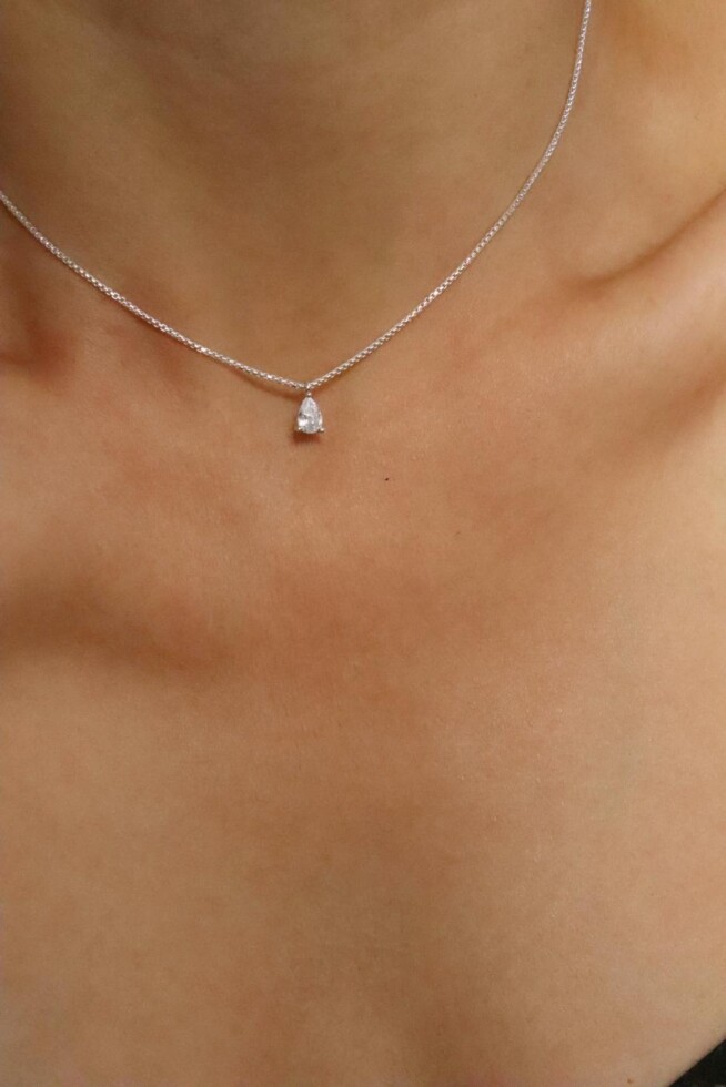 תליון טיפה משובץ, שרשרת טיפה מכסף 925, שרשראות כסף עדינות, שרשרת כסף ליומיום, שרשרת טיפה לאישה