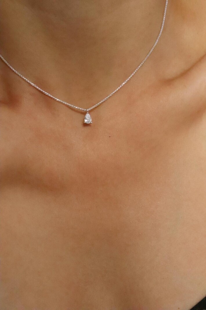 תליון טיפה משובץ, שרשרת טיפה מכסף 925, שרשראות כסף עדינות, שרשרת כסף ליומיום, שרשרת טיפה לאישה