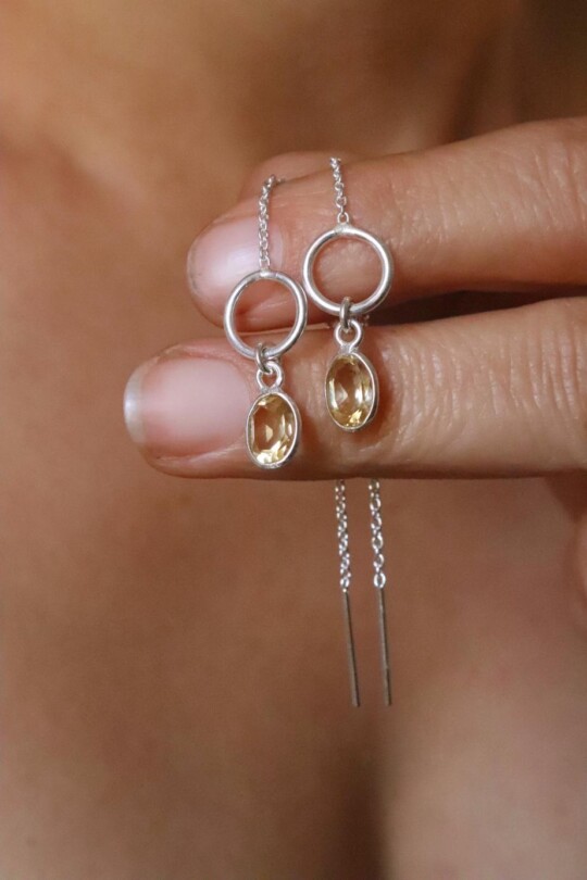 עגילי סיטרין לאישה, עגילי אבן חן לאישה, עגילים ארוכים לאישה, עגילים תלויים כסף 925, עגילי שרשרת תלויים, תכשיטים עם אבני חן