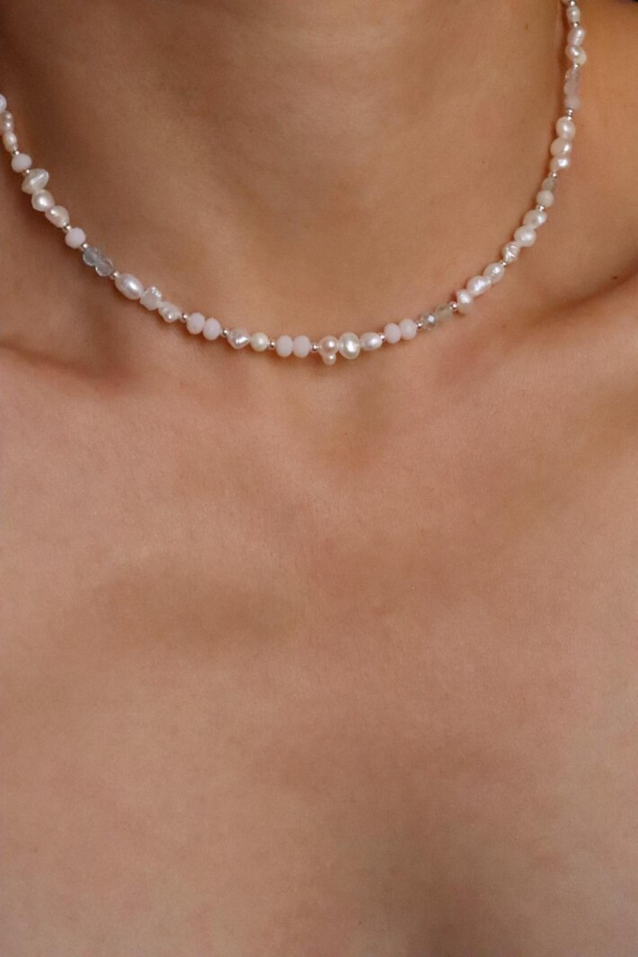 שרשרת אבני חן לאישה, שרשראות חרוזים, שרשרת פנינים קצרה, שרשרת אבן חן לאישה