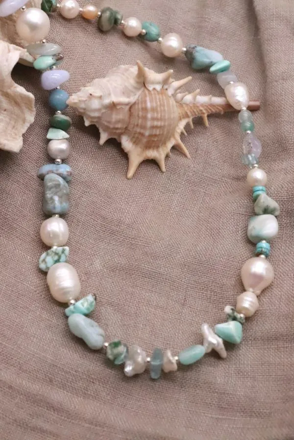 שרשרת אבני חן לאישה, שרשרת פנינים לאישה, שרשרת פנינים קצרה, שרשראות אבנים, שרשרת טורקיז לאישה, תכשיטים עם אבני חן