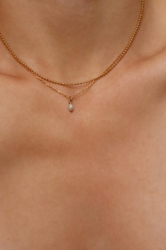 שרשרת זהב עם פנינה, שרשראות זהב מדורגות, שרשרת זהב כפולה, שרשראות זהב עדינות, תכשיטי פנינים, שרשרת פנינה לאישה