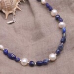 שרשרת לאפיס לזולי לאישה, שרשראות אבני חן, שרשראות פנינים קצרות, שרשרת פנינים קצרה, תכשיטים עם לאפיס לזולי