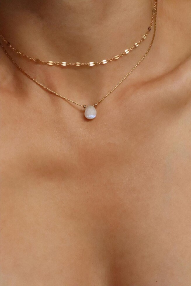 שרשרת מונסטון לאישה, אבן אהבה, סט שרשראות זהב לאישה, שרשראות מונסטון, אבן ירח, סט תכשיטים לאישה, שרשראות מדורגות (2)