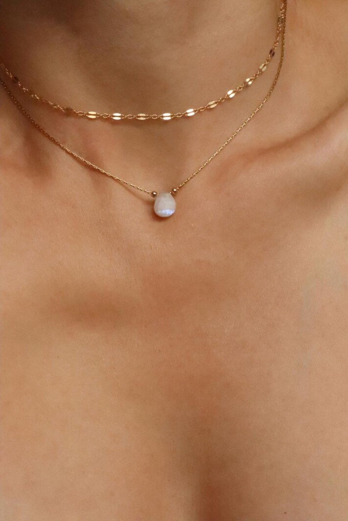 שרשרת מונסטון לאישה, אבן אהבה, סט שרשראות זהב לאישה, שרשראות מונסטון, אבן ירח, סט תכשיטים לאישה, שרשראות מדורגות (2)