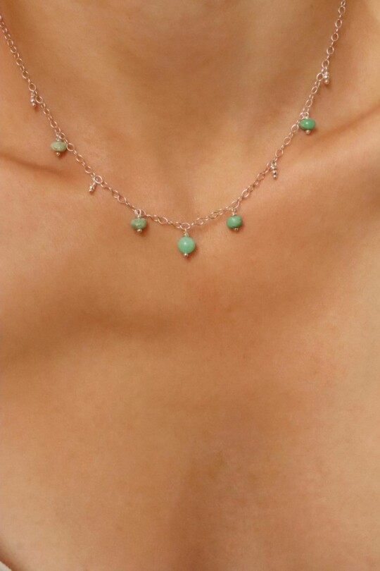 שרשרת קריסופראס לאישה, שרשרת אבן ירוקה, שרשרת אבן חן, שרשראות אבני חן, שרשראות כסף קצרות