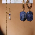 סט עגילים לאישה, עגילי אבן חן, עגילי חישוק עם אבן חן, אבן סודלייט, אבן לאפיס, עגילי חישוק זהב לאישה (2)