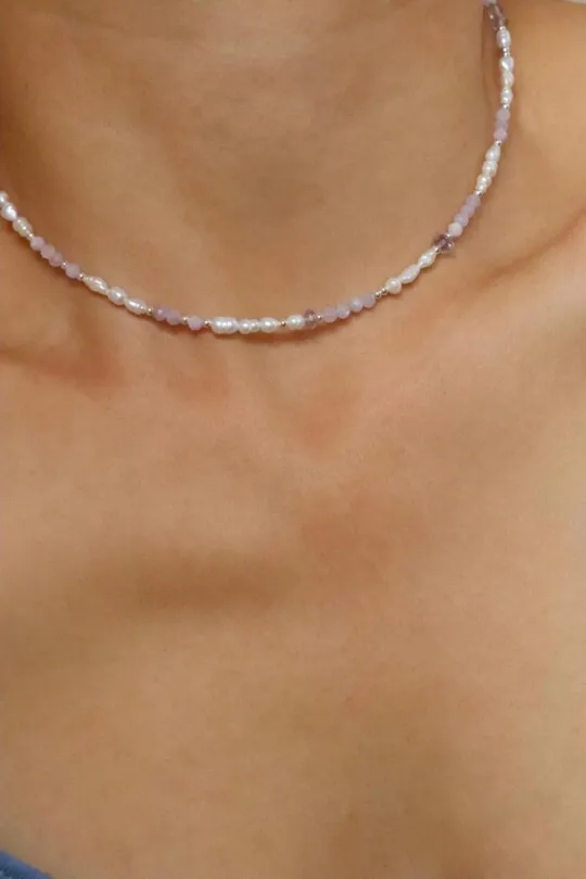 שרשרת אמטיסט לאישה, שרשראות אבני חן, שרשראות פנינים, שרשרת קונזייט, שרשרת אבן חן, שרשרת חרוזים קצרה