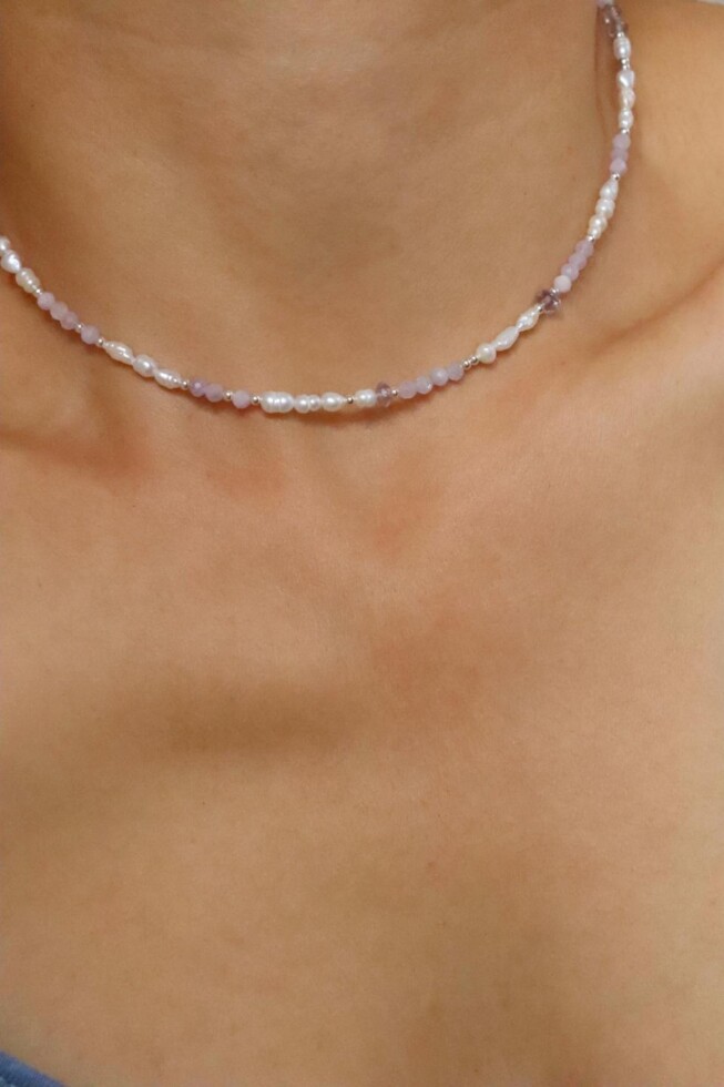 שרשרת אמטיסט לאישה, שרשראות אבני חן, שרשראות פנינים, שרשרת קונזייט, שרשרת אבן חן, שרשרת חרוזים קצרה