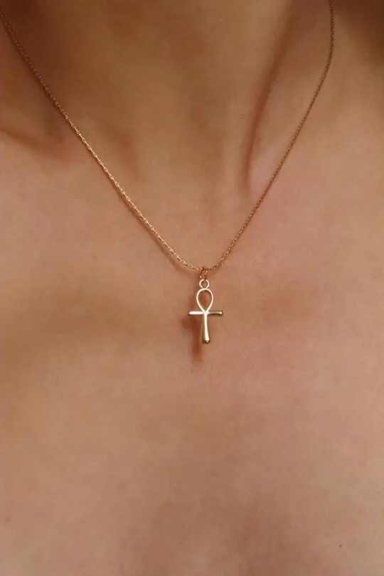 שרשרת מפתח החיים, תליון מפתח החיים, שרשראות זהב עדינות, שרשראות עדינות לאישה, שרשרת ציפוי זהב עדינה