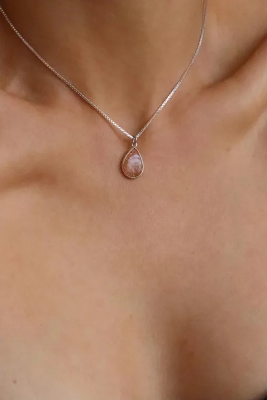 שרשרת סאנסטון כסף 925, שרשרת אבן חן, שרשרת כסף לאישה, אבן שמש