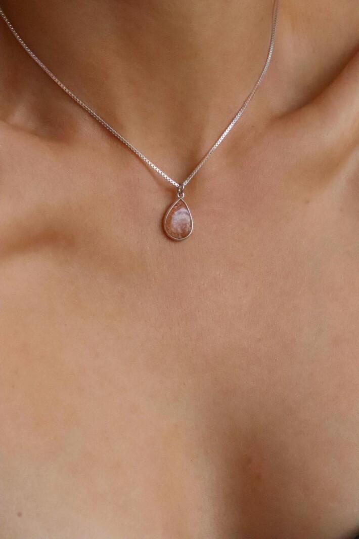 שרשרת סאנסטון כסף 925, שרשרת אבן חן, שרשרת כסף לאישה, אבן שמש