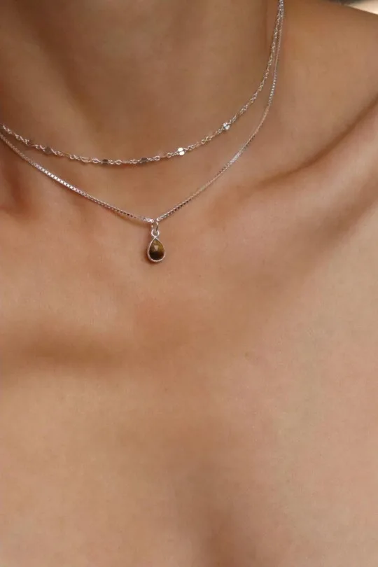 שרשרת עין הנמר כסף 925, סט שרשראות לאישה, שרשרת אבן חן לאישה, שרשרת טייגר איי, שרשראות אבן חן לנשים, אבני מזל