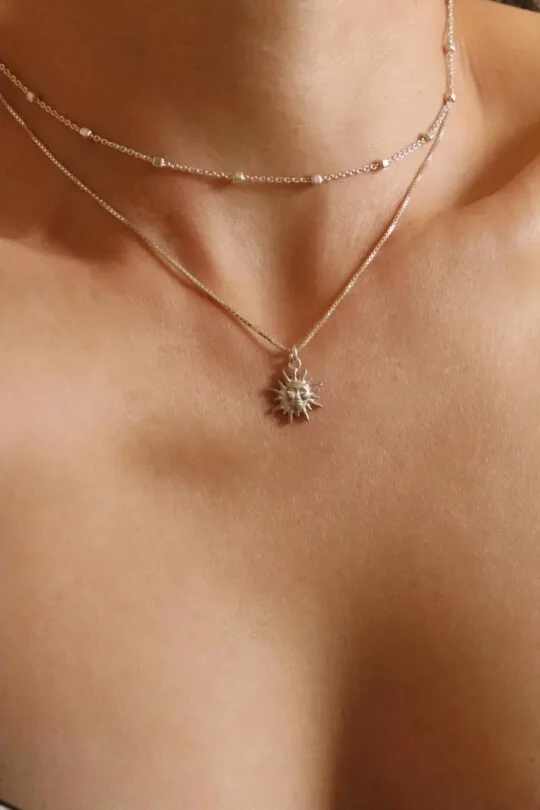 שרשרת שמש לאישה, סט שרשראות לאישה, תליון שמש, סט שרשראות כסף לאישה, סט תכשיטים