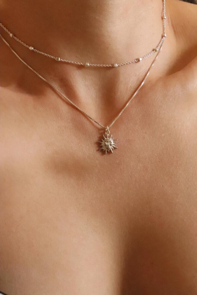 שרשרת שמש לאישה, סט שרשראות לאישה, תליון שמש, סט שרשראות כסף לאישה, סט תכשיטים