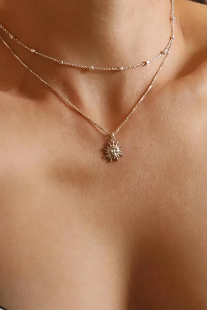 שרשרת שמש לאישה, סט שרשראות לאישה, תליון שמש, סט שרשראות כסף לאישה, סט תכשיטים