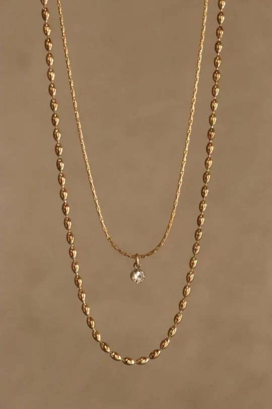 סט שרשראות לאישה, שרשראות זהב מדורגות, שרשראות זהב עדינות, תליון זהב משובץ, שרשראות זהב ללא תליון