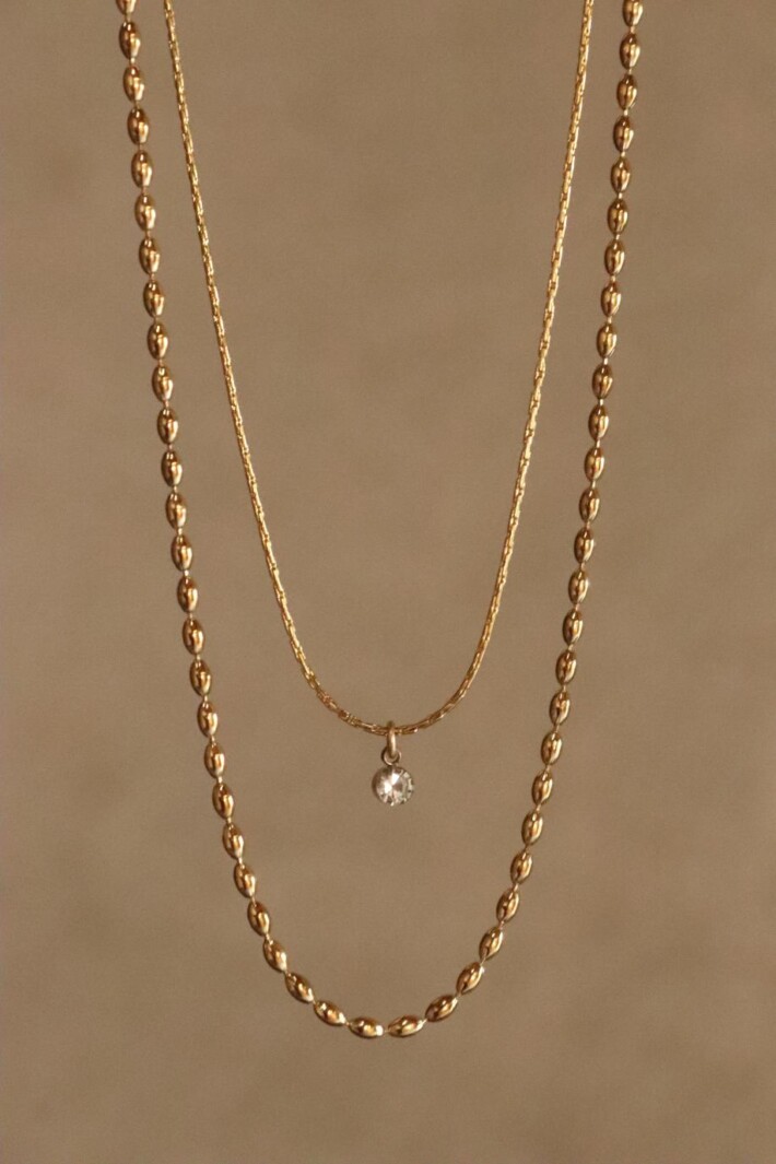 סט שרשראות לאישה, שרשראות זהב מדורגות, שרשראות זהב עדינות, תליון זהב משובץ, שרשראות זהב ללא תליון