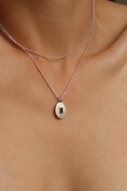 סט שרשראות לאישה, שרשראות כסף 925, תליון כסף משובץ, שרשרת אליפסה לאישה