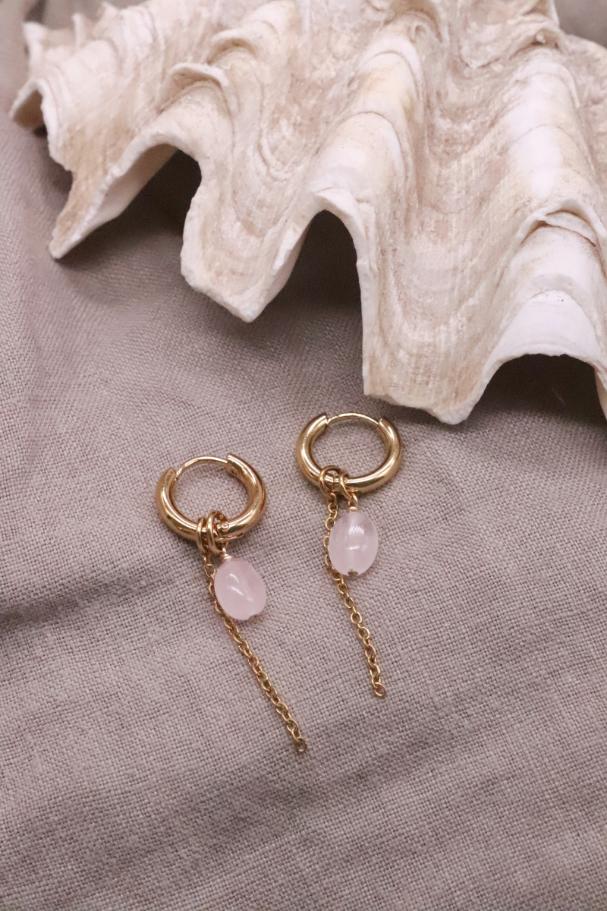 עגילי אבן חן, עגילי חישוק קטנים, עגילי חישוק זהב, עגילי רוזקוורץ לאישה, עגילים עם אבן חן, אבן אהבה, עגילים עם אבן ורודה