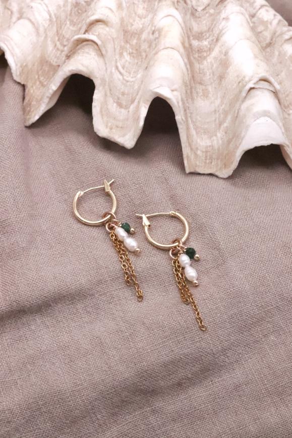 עגילי חישוק אבן חן, עגילים עם אבני חן, עגילי חישוק פנינה, עגילים מיוחדים, עגילים לנשים, עגילי חישוק לנשים, תכשיטים עם אמרלד