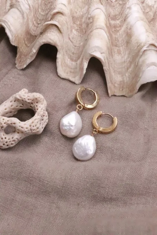 עגילי חישוק פנינה, עגילי חישוק עבים, עגילי חישוק זהב, עגילי חישוק קטנים, עגילים לאירוע, עגילי פנינים