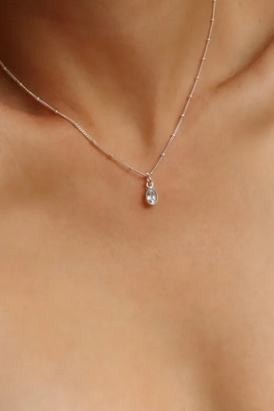 שרשרת אקוומרין לאישה, שרשרת אקוומרין כסף 925, שרשראות כסף עדינות, שרשרת אבן חן, שרשראות אבן חן, תכשיטי אבן חן