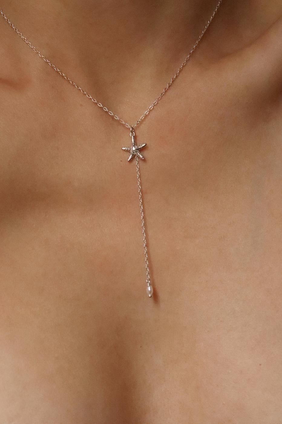 שרשרת כוב ים, שרשרת עניבה לאישה, שרשראות כסף עדינות לנשים, תליון כוכב ים קטן, שרשרת פנינה לאישה (1)