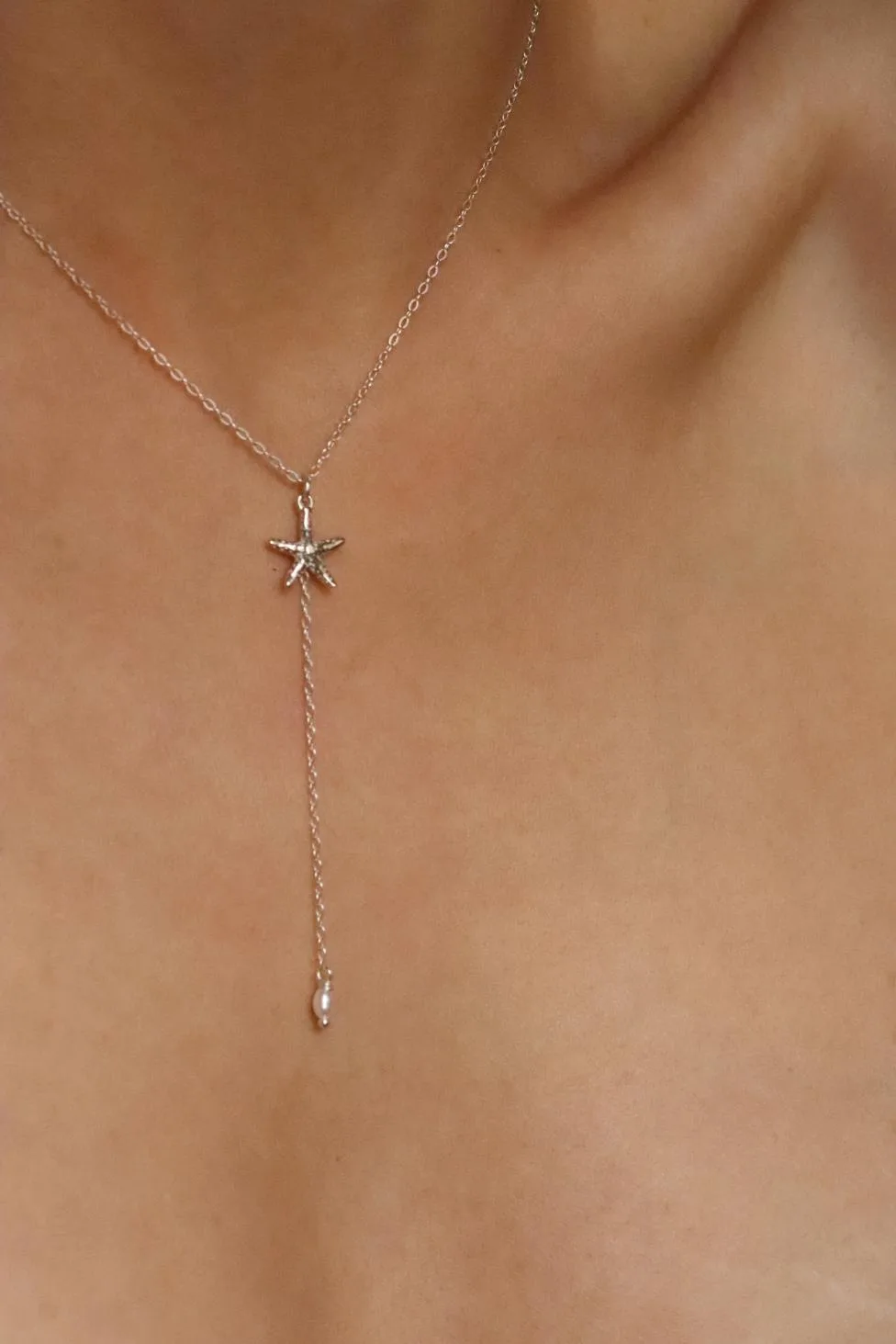 שרשרת כוב ים, שרשרת עניבה לאישה, שרשראות כסף עדינות לנשים, תליון כוכב ים קטן, שרשרת פנינה לאישה (2)