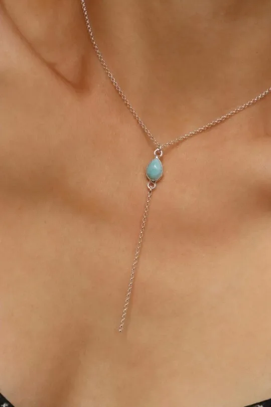 שרשרת לרימר כסף 925, שרשראות עניבה לנשים, שרשרת אבן חן, תכשיטי טבן חן, תכשיטים עם לרימר, אבן לרימר, שרשרת עם לרימר לאישה