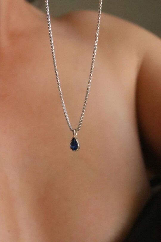 שרשרת עם תליון טיפה, שרשרת תליון משובץ, שרשרת כסף עדינה לאישה, שרשראות כסף עדינות, תכשיטים משובצים