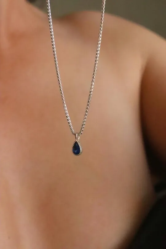 שרשרת עם תליון טיפה, שרשרת תליון משובץ, שרשרת כסף עדינה לאישה, שרשראות כסף עדינות, תכשיטים משובצים