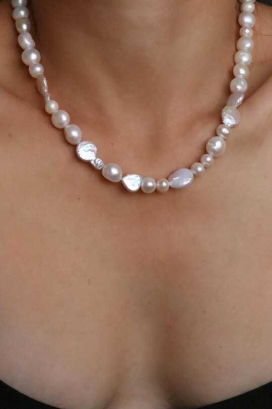 שרשרת פנינים צ'אנקית, שרשרת פנינים גדולות, שרשראות פנינים לנשים, תכשיטי פנינים, שרשרת לאירוע