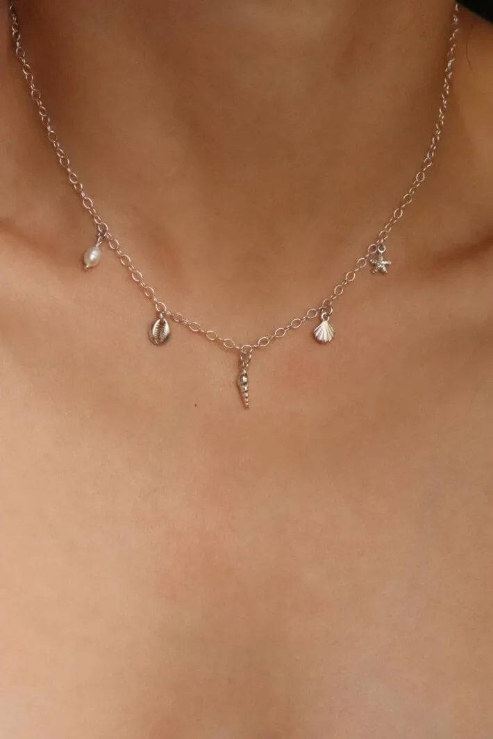 שרשרת צ'ארמים מכסף 925, שרשרת צדף כסף 925, שרשרת כוכב ים מכסף 925, שרשראות קצרות לאישה, תליונים מכסף 925