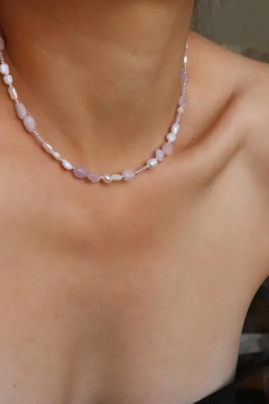 שרשרת קונזייט לאישה, שרשרת פנינים קצרה, שרשראות אבני חן, שרשרת אבן חן לאישה, שרשרת פנינים לאישה